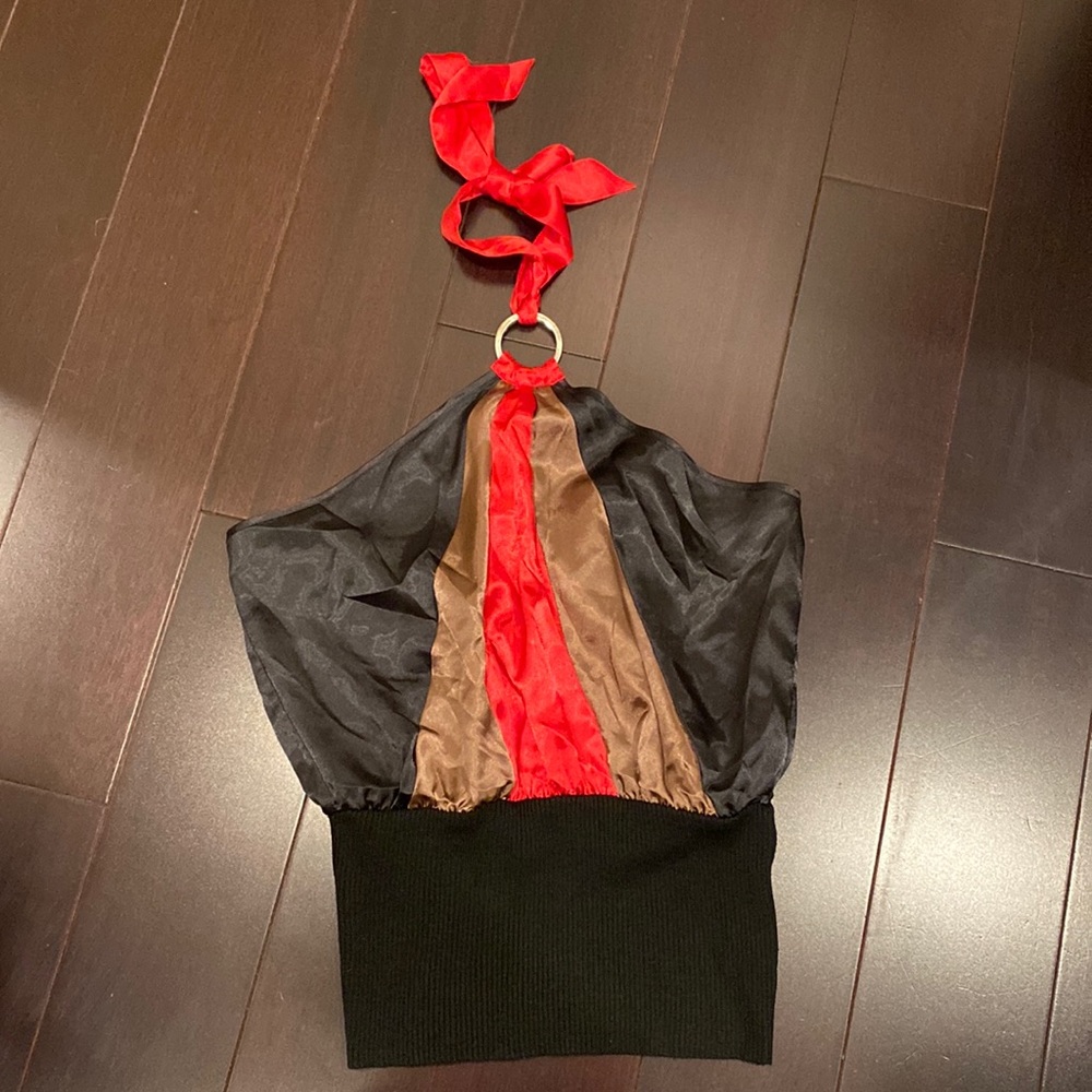 BCX halter top with metal ring accent